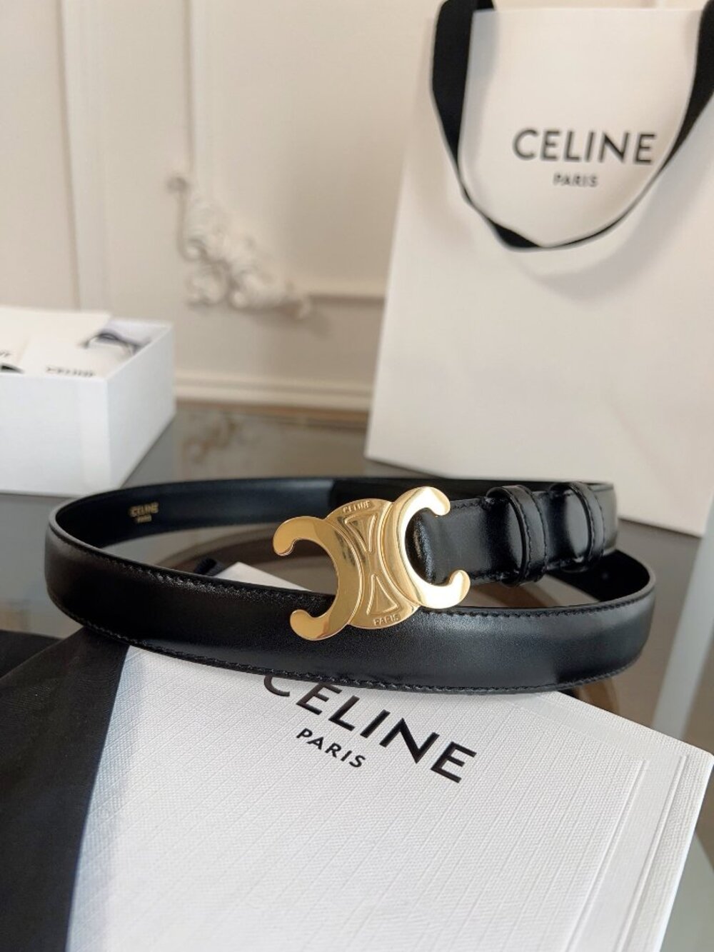 Celine Triomphe Belt Black Triomphe